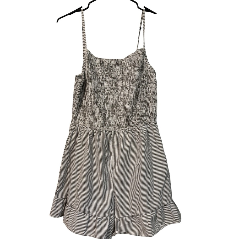 Cupshe Black & White Striped Smocked Romper with pockets